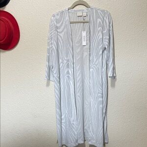 Chico's Collection Women's Long Silver And White Open Front Sweater. NWT.